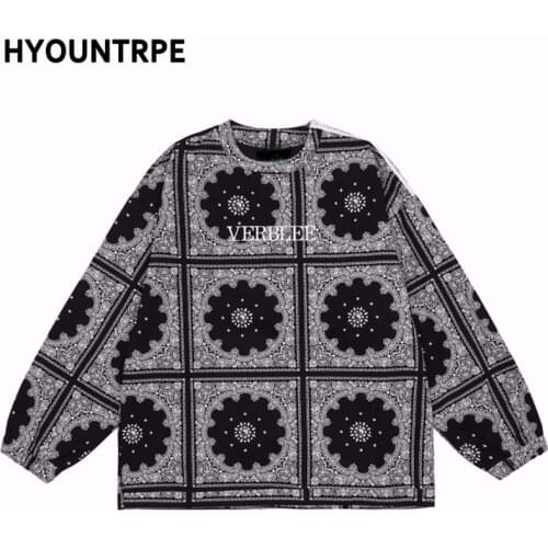 Mens T Shirts Casual Hip Hop Letter Embroidery Paisley Harajuku Long Sleeve T-Shirt Streetwear Unisex Cotton Loose Tops Tees