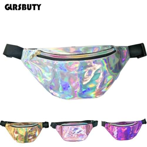 GLRSBUTY Holographic Waist Bag Laser Women`s Belt Bag Shoulder Women Travel Bag Hologram Fanny Pack Slim Shiny Neon PU Bum Bag