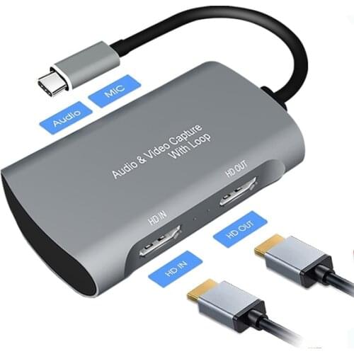 Type C Video Capture Card 4K 1080P USB 2.0 Mic Audio Video Game Live Streaming Box for PS4 XBOX Switch HDMI-compatible Laptop PC