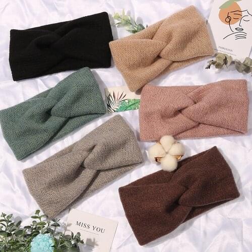 KENSHELLEY Woolen Cross Top Knot Elastic Hair Bands for Women Soft Solid Color Turban Headbands Women Girls Hair Accessories