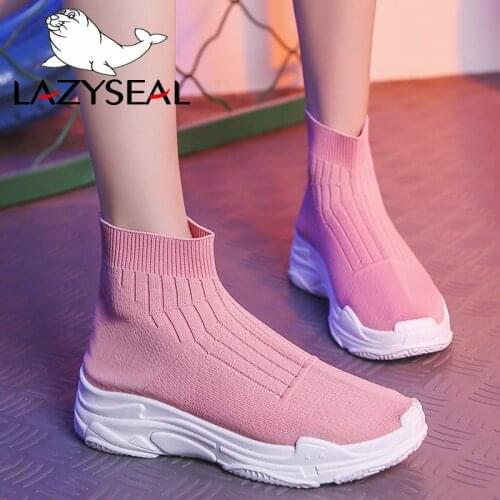LazySeal Stretch Sock Shoes Woman Flats Fashion Mesh Air Socks Boots Women Shoes Elastic Sneakers Shoes Women Outdoor Female