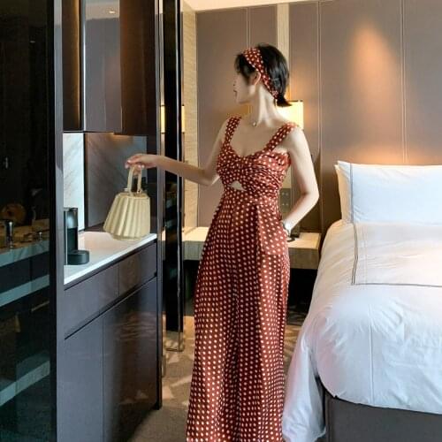 2020 Summer Long Rompers Sexy Women Jumpsuit Party Dot Hollow Out Spaghetti Strap Catsuit Overalls Bodysuit Club Pants Playsuits