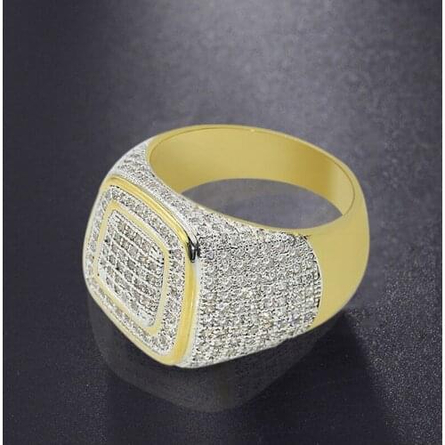 Hot Selling Fashion Trendy Luxury Gold Full Circle Inlaid Crystal Ring Business Mens Jewelry Whole Sale Wedding Rings for Men