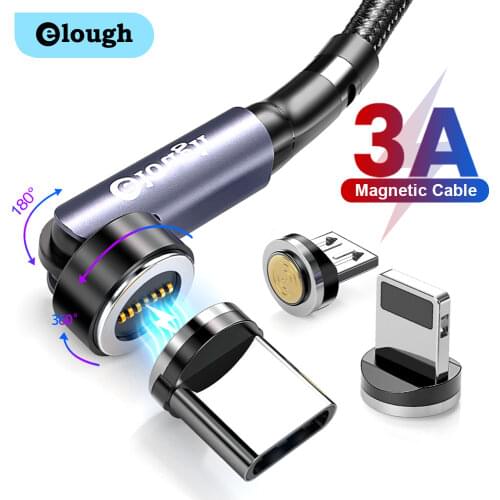 Elough 540 Rotate Magnetic Cable 3A Fast Charging Micro USB Type C Cable For iPhone Xiaomi Magnetic Charger Phone Data USB Cord
