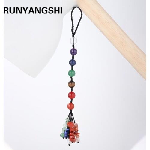 Natural crystal 7 color gem Seven chakras crystal ball pendant Hand woven pendant Decoration Health energy stone bag hanging