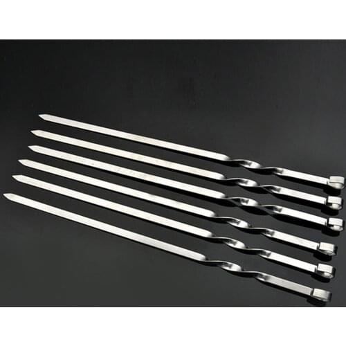 New 6 Pcs Barbecue Skewers Stainless Steel Flat Wide Thick Reusable BBQ Grilling Sticks FK88