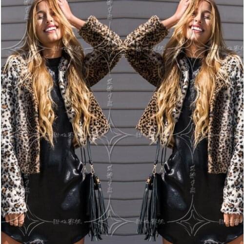 Autumn Leopard faux mink leather jacket womens winter thicken warm fur leather coat women slim jackets jaqueta de couro fashion