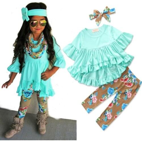 1-6 Years Kid Outfit Baby Girl Floral Long Sleeve Top Infant Blouse Kids Pants Girls Headband 3Pcs Clothes Set