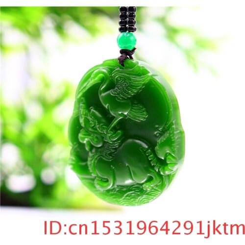 Green Jade Dragon Pendant Necklace Natural Charm Gifts Fashion Women for Amulet Men Jadeite Jewelry Carved Chinese