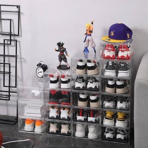 Transparent Foldable Shoe Box Clamshell Plastic Sneaker AJ Display Case Stackable Space Saving Household Storage Box Toys Box