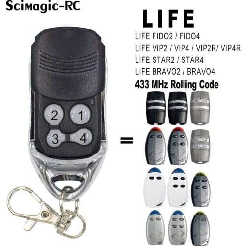 LIFE Remote Control 433mhz Replacement LIFE FIDO2 VIP2 VIP4 STAR2 BRAVO4 Remote Garage Door Opener Rolling code
