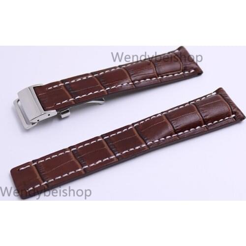 CARLYWET 22 24mm Brown Men Women Real Cowhide Leather Wrist Watch Band Strap Belt Silver Clasp For Superocean Driver