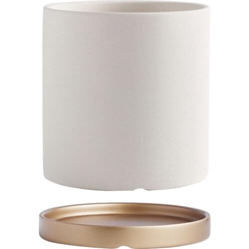 North home light luxury Nordic cylinder flowerpot indoor green plant flowerpot green rose cactus pot with gold tray