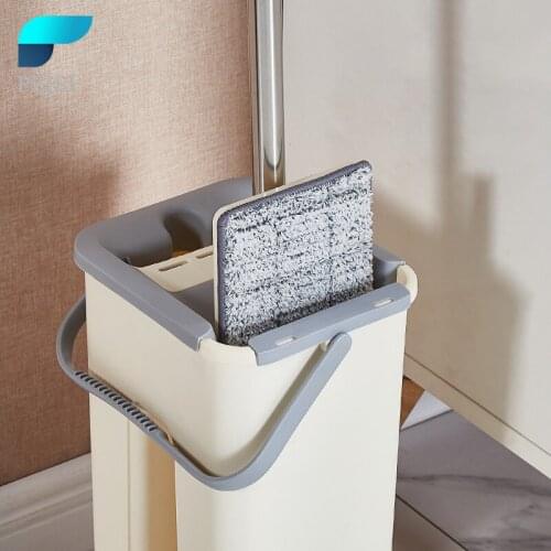 PEISI Bathroom Squeeze Mop and Bucket Hand Free Wringing Floor Cleaning Mop Home Cleaning Tools Bathroom Accessories Set