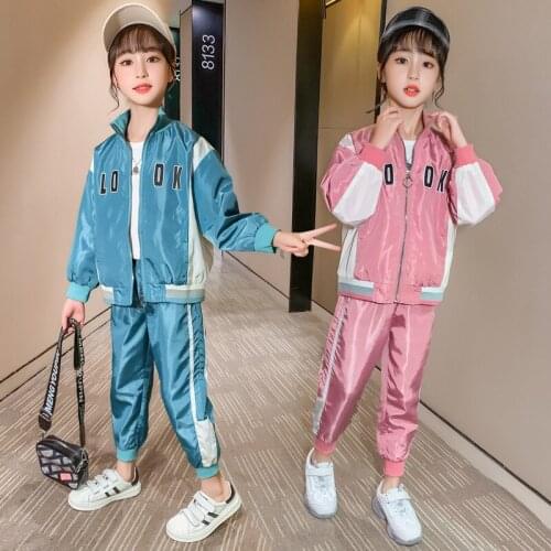 Tracksuit Jackets for Girls Autumn Winter Baseball Uniform Zipper Coats and Sports Pants Outfits Kids Clothes Splicing Sets