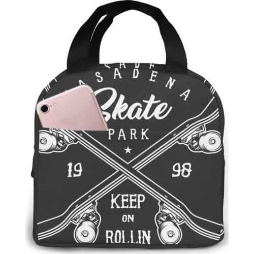 Lunch Bag Vintage Skateboarding Label Thermal Insulated Lunch Box Tote Cooler Bag Bento Pouch Lunch Container Food Storage Bag