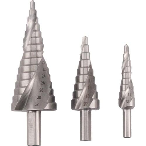 1 piece / Set Silver Spiral Groove pagoda bit 4-12 4-20 triangular shank 4-32 reamer pagoda step drill