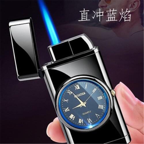 Windproof Butane Lighter Creative Metal Watch Blue Flame Cigar Inflatable Lighter Cigarette Accessories Men Gift