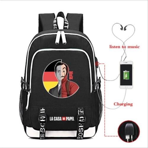 Paper House Capacity backpack students USB Charge Mochilas La Casa De Papel travel School Bag Casual Laptop bagpack