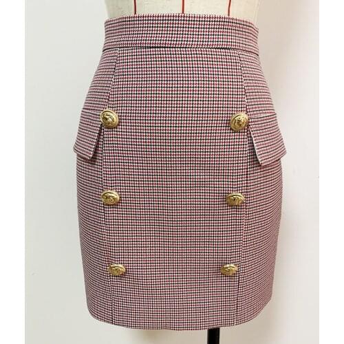 QUALITY Newest HIGH 2021 Fashion Designer Skirt Womens Lion Buttons Plaid Houndstooth Mini Skirt