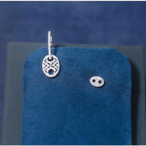 SLJELY Fashion 925 Sterling Silver Asymmetric Grain De Cafe Earring and Stud Micro Zirconia Stones Women Fine Party Jewelry Gift