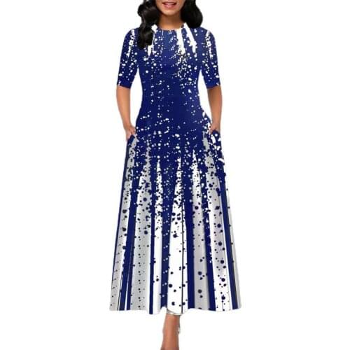 5XL Lady Pullover Dress Mid Waist Round Neck Large Hem Dress Printing Half Sleeve Ankle-Length Party Dress for Daily Life Wear