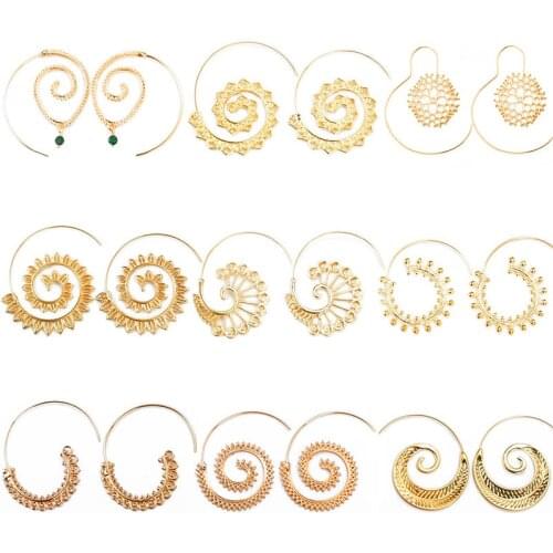 Gold Silver-plate Swirl Earrings for Women Circle Spiral Earrings Exaggerated Lady Wedding Jewellery Gift