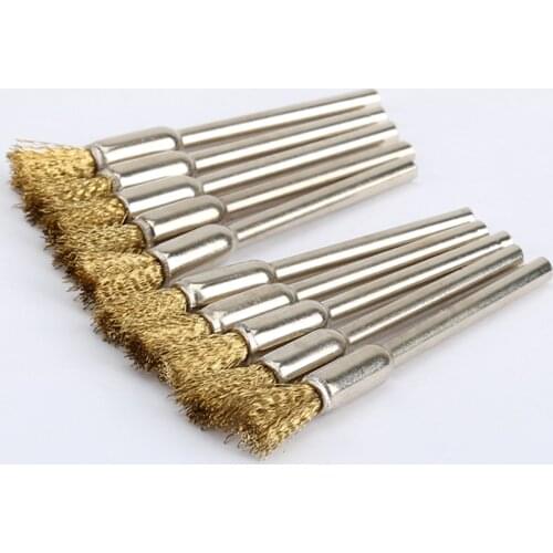 10Pcs 5mm Pen Cleaning Polishing Metal Rust Brush Copper Wire Brushes Polishing Wheel Brush for Dremel Rotary Tool 3.17mm Shank