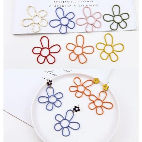 10pcs Korean Style Flower Earrings For Women 2020 Scrubpainted Hollow Statement Earrings Material Diy Jewelry Accessories