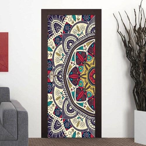 2pcs/set Muslim Style Mandala Pattern DIY Door Art Mural Sticker Bedroom Living Home Decor Wall Stickers Waterproof Wallpaper