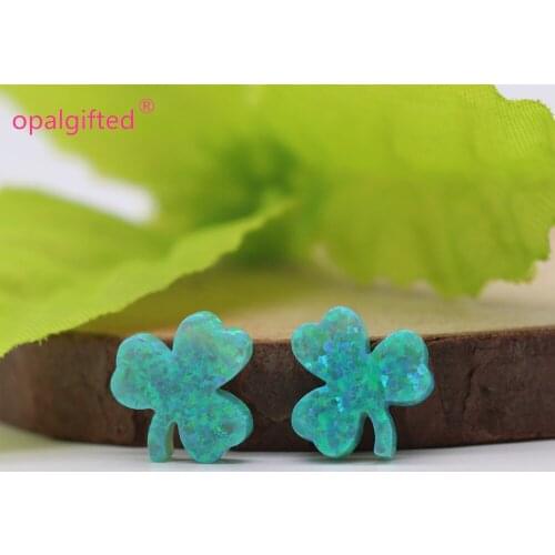 3pcs/lot)Free shipping 12*12.5mm Green op11 synthetic opal Shamrock shape gems opal clover stone with side hole for necklace