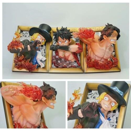 3D One Piece Photo Frame Luffy Sabo ACE Scene Q Version Action Figure Model Ornament Cartoon Anime Figurines for Fans Toy Gift