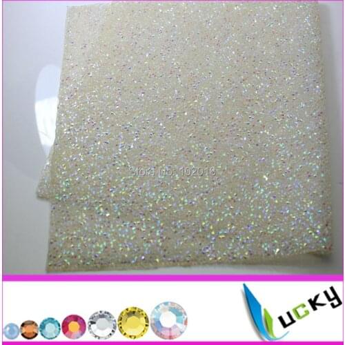 5pcs 24X40cm crystal ab hot fix resin rhisntones trimming mesh Strass Crystal Applique Wedding dress decorative