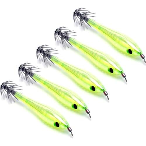 5Pcs Glow In Dark Luminous Squid Cuttlefish Fishing Lures Tackle Jig Bait Hooks