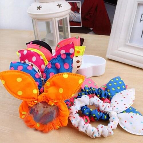 8Pcs/Lot Cute Girl Flower Hair Elastic Rubber Bands Headbands Rabbit Ear Dot Headwear Elastic Hair Band Hair Ties Rope Scrunchy