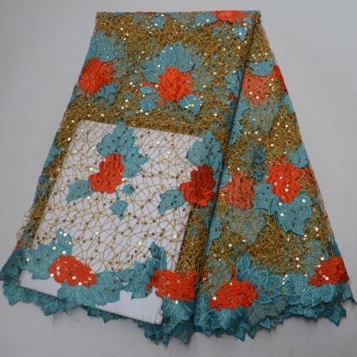 Free shipping (5yards/pc) high quality African cord lace fabric fashion guipure lace fabric with sequins for party dress WLP972