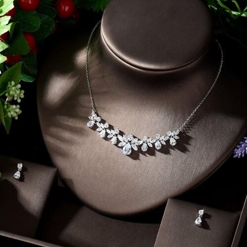 HIBRIDE Best Bridal Party Accessories Silver Color Cubic Zirconia Wedding Necklace Earrings Jewelry Set For Brides Bijoux N-1245