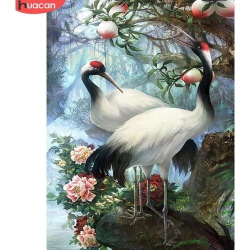 HUACAN Diamond Painting Red-Crowned Crane Animal Full Square Round Drill Cross Stitch Kit Home Decoration Embroidery Bead Mosaic