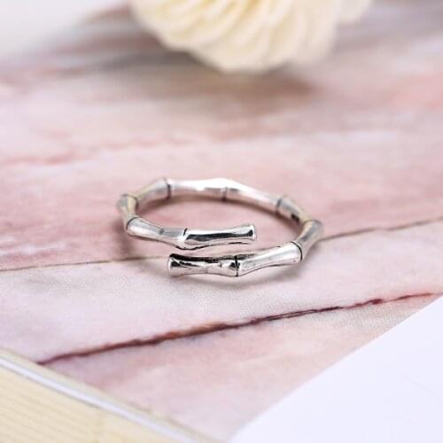 Retro Style 925 Sterling Silver Bamboo Open Rings For Women Vintage Jewelry Accessories Free Shipping
