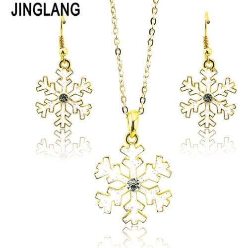Christmas Gift Jewelry Sets Fashion Gold Color Snowflake Earrings Necklace Set For Women Jewelry Decoration Sets