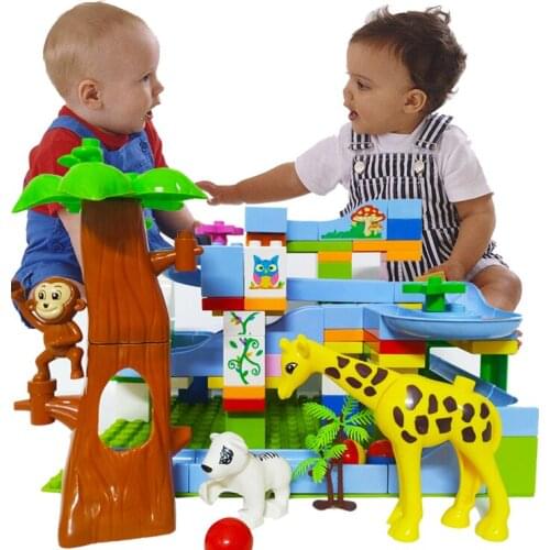 Marble Race Run Slide Bricks Maze Ball Track Building Blocks Set Funnel Slide Block Educational Toys For Children Fantasy Forest