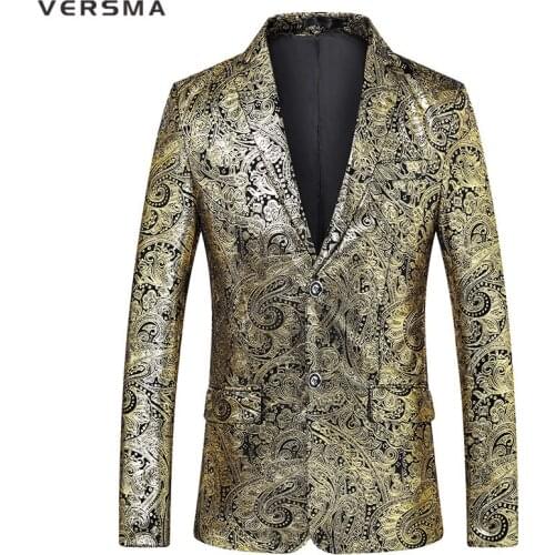 VERSMA High Quality Gold Slim Fit Stage Blazer Suit Jacket Men Trendy British Style Wedding Men Designer Suits Blazers Male 5XL