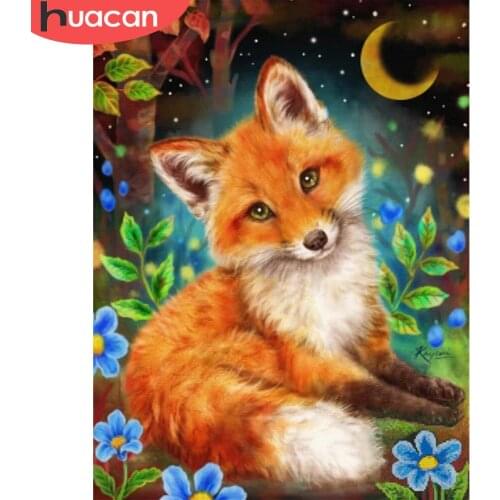 HUACAN Full Square/Round 5d Diamond Painting Fox DIY Diamond Embroidery Animal Mosaic Tree Home Decor Craft Kit