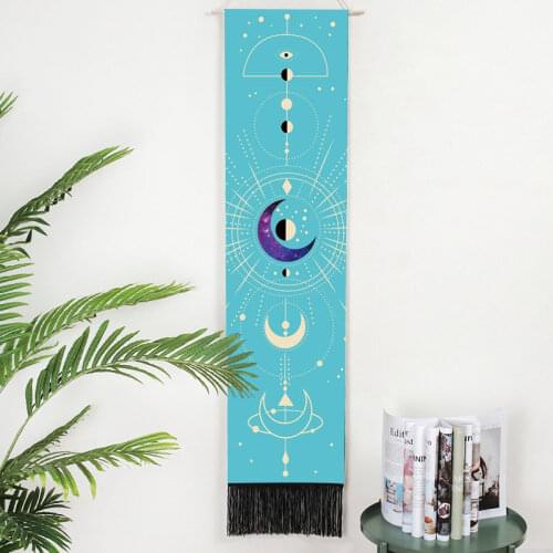 Changing Moon Phase Tapestry Wall Hanging Rectangular Bohemia Snake Tassel Tapestry Wall Background Blanket Home Office Decor