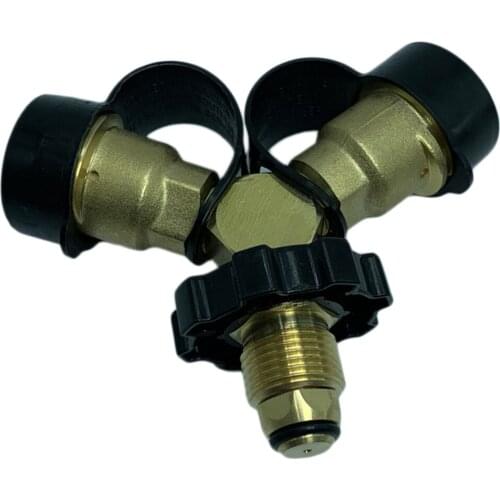 Propane Y-Splitter Adapter POL to QCC Gas Tank Hose Dual Tee Connector Brass