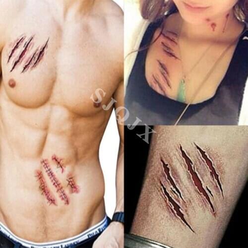 Realistic temporary tattoo stickers for Halloween party Realistic Scar Waterproof Body Art Tattoos Halloween element tattoos