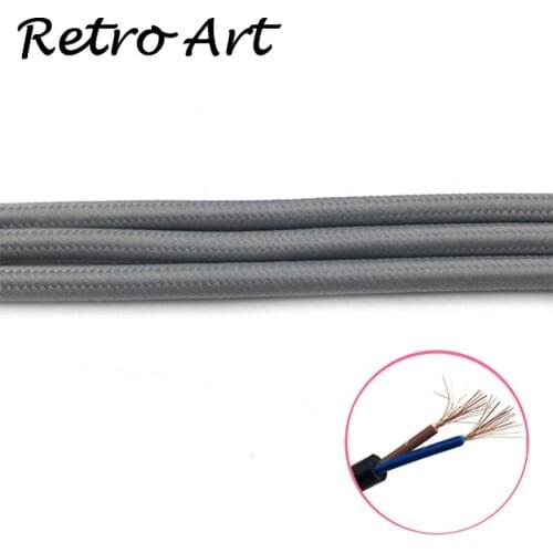 Gray Cloth Covered Round Electrical Cord Vintage Fabric Braid Lamp Wire