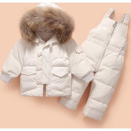 Thick Warm Infant Baby Snowsuit 2pcs Hooded Buttons Down Jackets+Jumpsuit New Winter Toddler Boys Girls Clothing Sets Snow Wear