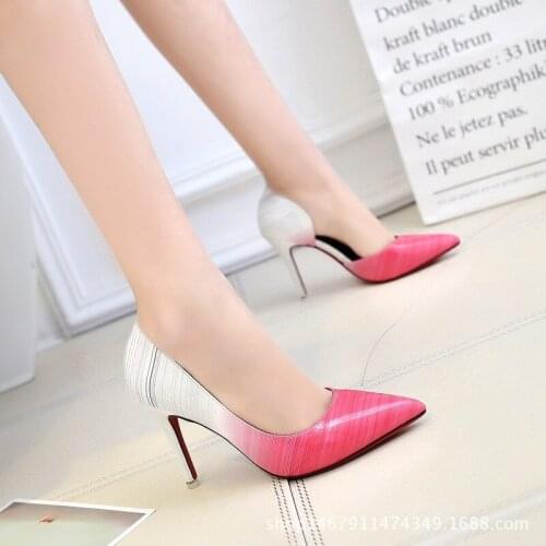 Women Pumps Shoes Pointed Toe Flock Color stitching fashion spring 6CM thin High Heels sexy Office Party Shoes