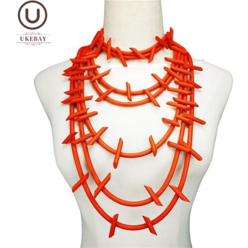 UKEBAY Red Sweater Chians Women Choker Necklaces Gothic Handmade Jewelry Rubber Necklace Fashion Pendant Necklaces Birthday Gift